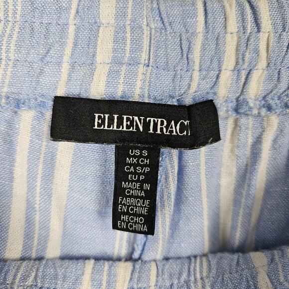Ellen Tracey Linen Blend Striped Wide Leg Pants Size S Resort Wear Pull On Blue - Picture 3 of 4